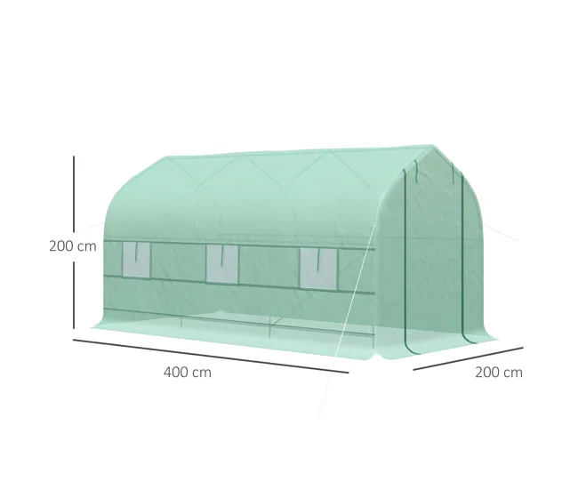 Outsunny Invernadero de Jardín 4x2x2 m Invernadero de Túnel con 6 Ventanas Transpirables y Puerta Enrollable con Cremaller...