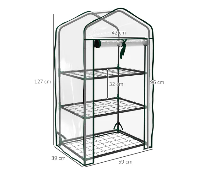 Outsunny Invernadero de Jardín de 3 Niveles Invernadero de Terraza con 3 Estantes 1 Puerta con Cremallera para Cultivo de...