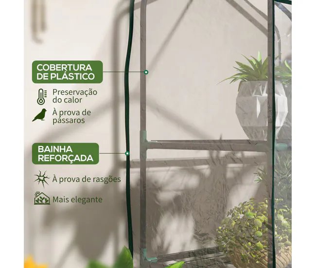 Outsunny Invernadero de Jardín de 3 Niveles Invernadero de Terraza con 3 Estantes 1 Puerta con Cremallera para Cultivo de...