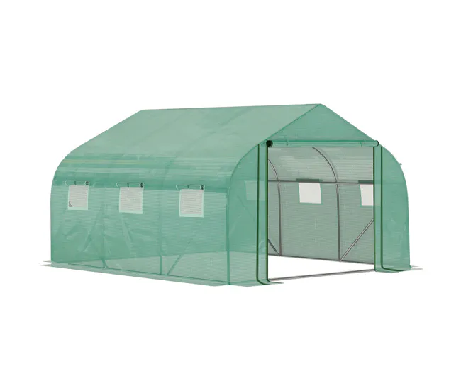 Outsunny Invernadero de Túnel 3,5x3x2 m Invernadero de Jardín con Puerta y 6 Ventanas Enrollables de Polietileno PE 140 g/...