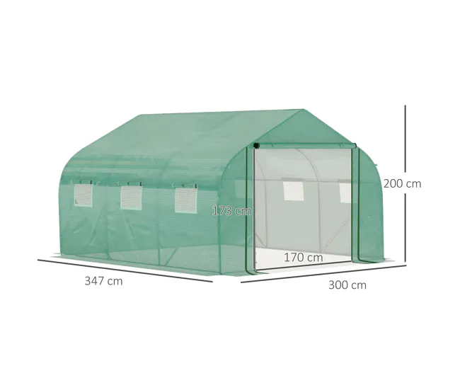 Outsunny Invernadero de Túnel 3,5x3x2 m Invernadero de Jardín con Puerta y 6 Ventanas Enrollables de Polietileno PE 140 g/...