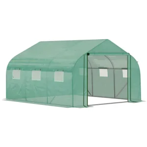 Outsunny Invernadero de Túnel 3,5x3x2 m Invernadero de Jardín con Puerta y 6 Ventanas Enrollables de Polietileno PE 140 g/...
