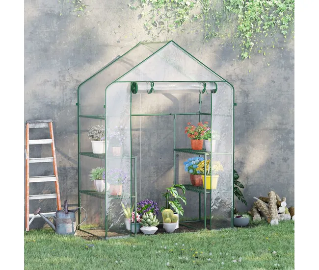 Premium de Jardinerí Outsunny Invernadero de Jardín Invernadero de Terraza con 4 Estantes 1 Puerta con Cremallera para Cul...