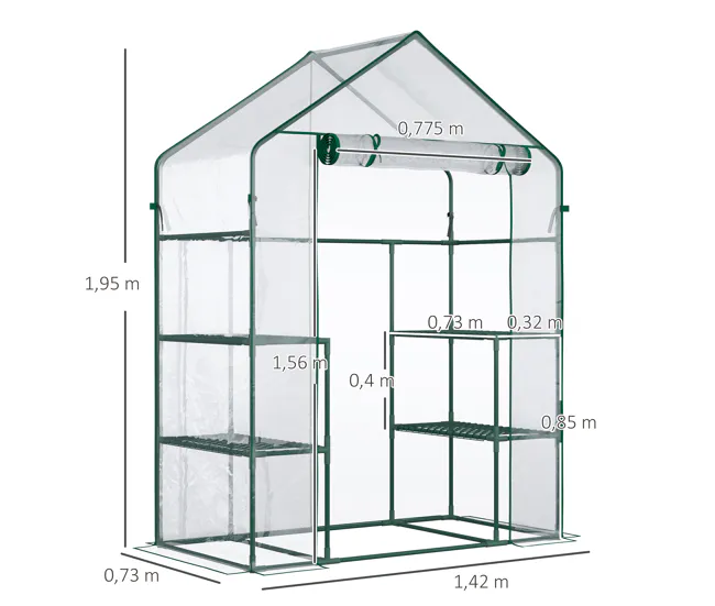 Premium de Jardinerí Outsunny Invernadero de Jardín Invernadero de Terraza con 4 Estantes 1 Puerta con Cremallera para Cul...