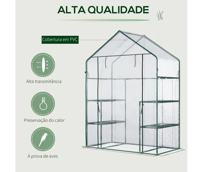 Premium de Jardinerí Outsunny Invernadero de Jardín Invernadero de Terraza con 4 Estantes 1 Puerta con Cremallera para Cul...