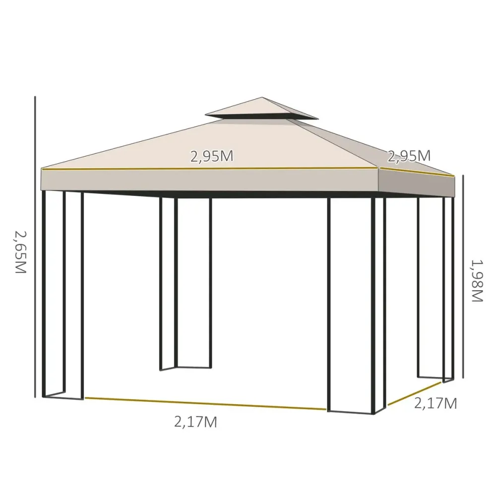 Carpa de jardín Uwen Outsunny 4 cortinas doble techo crema 3x3 m para Crear una Zona de Descanso