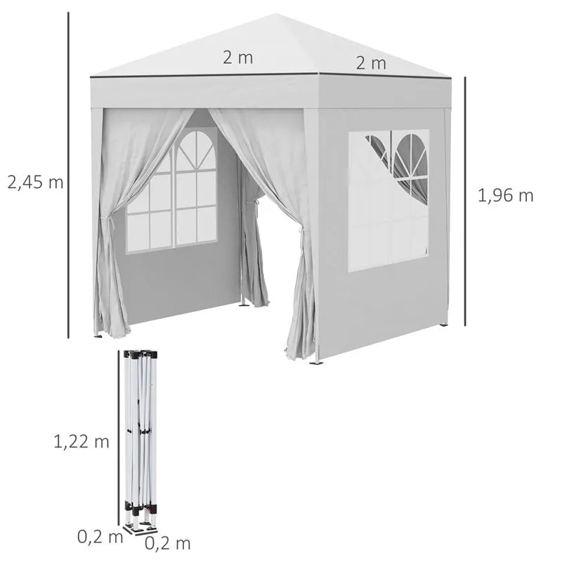 Carpa Outsunny 2 ventanas+2 puertas con cremallera plegable blanco 2x2 m con Iluminación LED Integrada