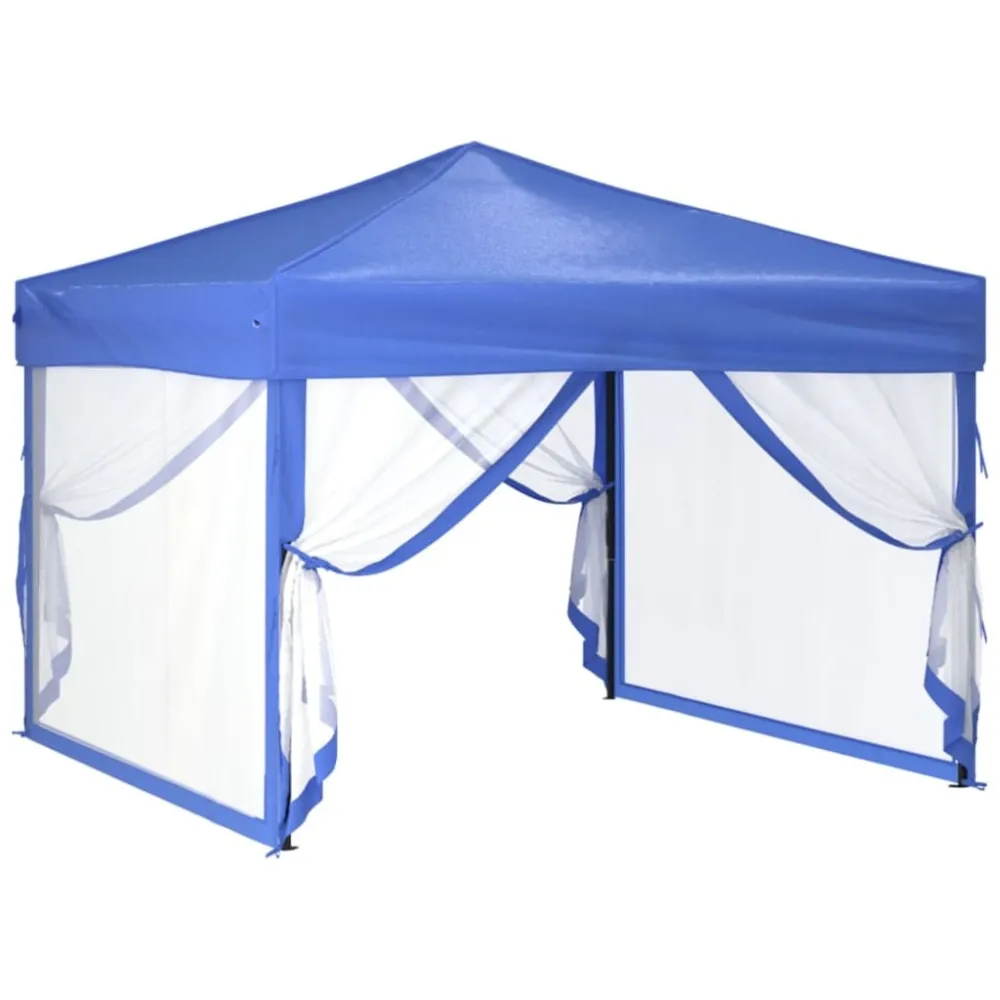 Carpa para fiestas plegable con paredes laterales azul 3x3 m con Iluminación LED Integrada