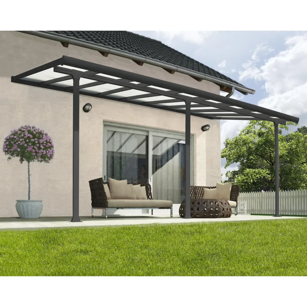 Cenador con Mosquitera Pérgola adosada Feria 300x54 cm gris