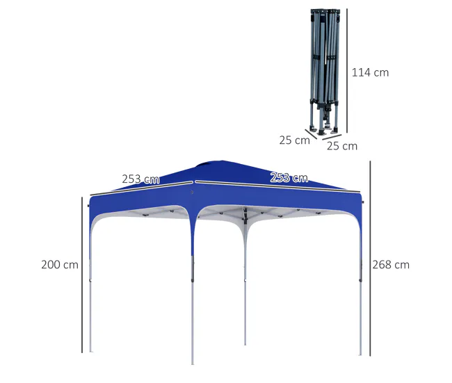 Cenador de Jardín Outsunny Cenador Plegable Pop-UP 2,5x2,5x2,68 m Carpa de Jardín Protección UV 50+ Ajustable en Altura co...