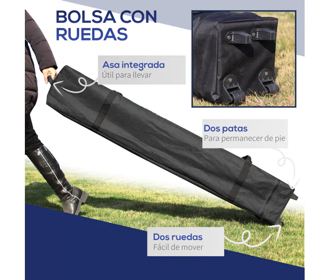 Cenador de Jardín Outsunny Cenador Plegable Pop-UP 2,5x2,5x2,68 m Carpa de Jardín Protección UV 50+ Ajustable en Altura co...