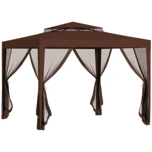 Estructura de Aluminio Anodizado Outsunny Carpa de Jardín 3x3 m Cenador Desmontable de Exterior Gazebo con 4 Mosquiteras L...