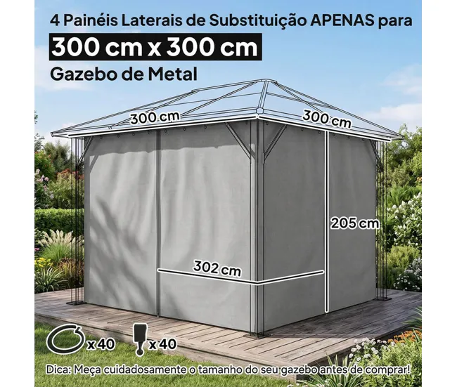 Estructura de Aluminio Anodizado Outsunny 4 Paredes Laterales para Cenador 3x2 m Laterales de Carpa con Ganchos Cortinas s...