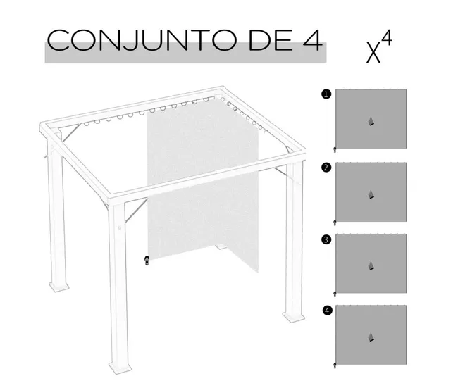 Estructura de Aluminio Anodizado Outsunny 4 Paredes Laterales para Cenador 3x2 m Laterales de Carpa con Ganchos Cortinas s...
