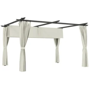 Estructura de Sombra Outsunny Pérgola con Techo Retráctil 4x3 m Pérgola de Aluminio con Paredes Laterales Cenador con Tela...