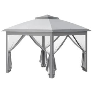 Gazebo Plegable Outsunny Carpa Plegable 3,3x3,3 m Cenador de Jardín con Altura Ajustable en 3 Niveles Doble Techo 4 Mosqui...