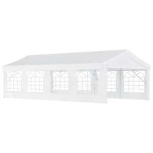 Outsunny Carpa para Fiestas 8x4 m Cenador de Jardín con 4 Paneles Laterales y 8 Ventanas Anti-UV Pabellón Pérgola Cochera...