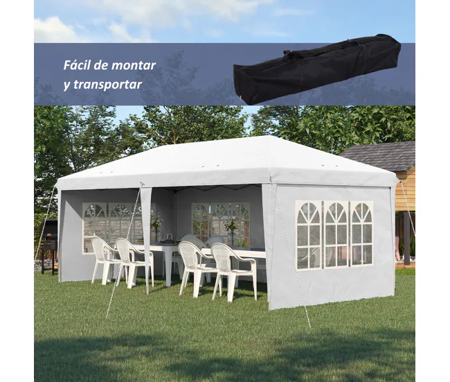 Outsunny Carpa Plegable 6x3 m con 4 Laterales Desmontables Cenador de Jardín con 4 Ventanas Visibles y Bolsa de Transporte...