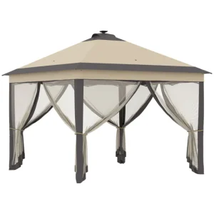 Outsunny Carpa Plegable con Luces LED 3,3x3,3 m Cenador de Jardín con Control Remoto 4 Paredes Laterales de Malla Altura A...