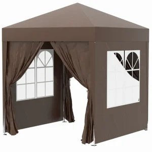 Outsunny Carpa Plegable Gazebo 2x2 m Cenador de Jardín con 4 Paredes Laterales Tela Oxford 2 Puertas 2 Ventanas y Bolsa de...