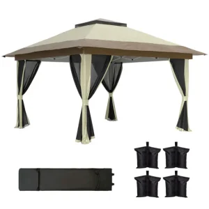 Outsunny Carpa Plegable Gazebo 3,6x3,6 m Cenador Plegable con 4 Paredes Laterales de Malla Anti-UV Altura Ajustable Bolsa...