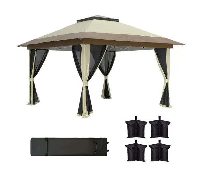 Outsunny Carpa Plegable Gazebo 3,6x3,6 m Cenador Plegable con 4 Paredes Laterales de Malla Anti-UV Altura Ajustable Bolsa...