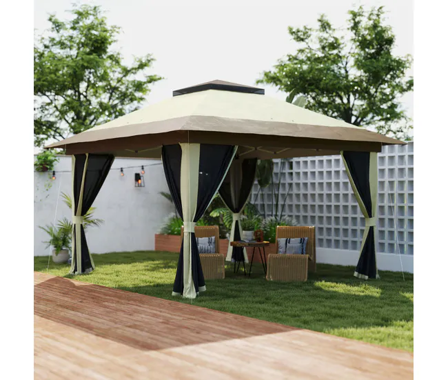 Outsunny Carpa Plegable Gazebo 3,6x3,6 m Cenador Plegable con 4 Paredes Laterales de Malla Anti-UV Altura Ajustable Bolsa...