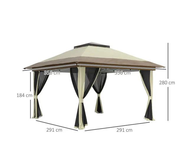 Outsunny Carpa Plegable Gazebo 3,6x3,6 m Cenador Plegable con 4 Paredes Laterales de Malla Anti-UV Altura Ajustable Bolsa...