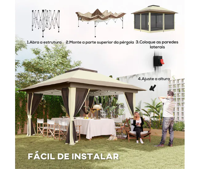 Outsunny Carpa Plegable Gazebo 3,6x3,6 m Cenador Plegable con 4 Paredes Laterales de Malla Anti-UV Altura Ajustable Bolsa...
