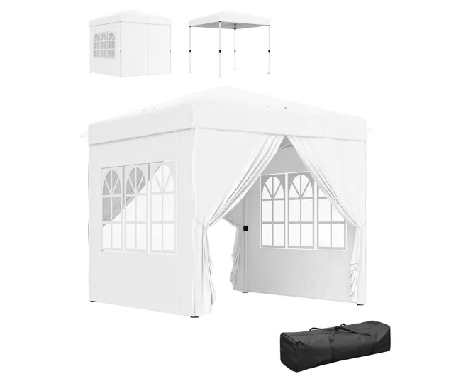 Outsunny Carpa Plegable Pop-up Gazebo 2,5x2,5 m Cenador Plegable con 4 Paredes Laterales Anti-UV Altura Ajustable y Bolsa...