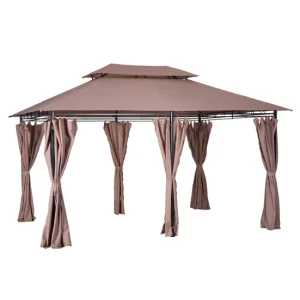 Outsunny Cenador para Jardín 3x4 m Pérgola de Jardín Gazebo con Doble Techo Paredes Laterales Resistente al Agua Carpa par...