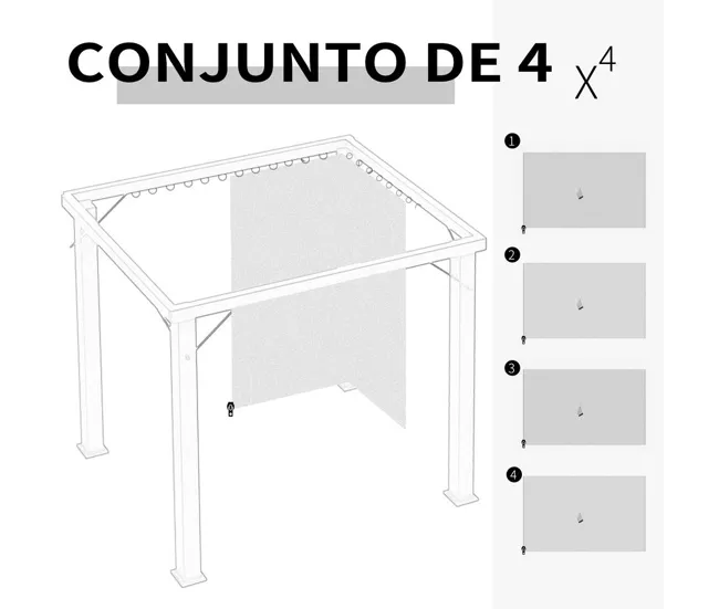 Outsunny 4 Paredes Laterales para Cenador 3,5x2 m Laterales de Carpa con Ganchos Cortinas sin Ventanas Reemplazo Lateral p...