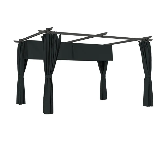 Outsunny Pérgola con Techo Retráctil 4x3 m Pérgola de Aluminio con Paredes Laterales Cenador con Tela de Poliéster Anti-UV...