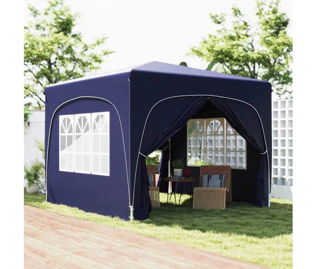 Pabellón de Exterior Outsunny Carpa Plegable Gazabo 3x3 m con Paneles Laterales UPF50+ Cenador Pabellón de Jardín con Altu...
