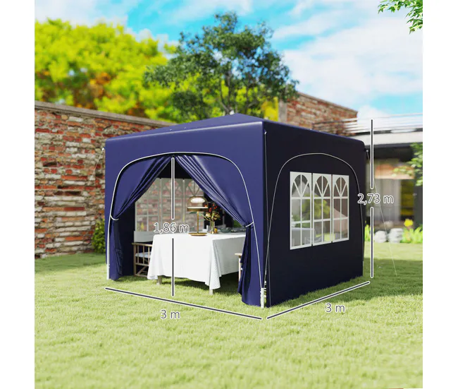 Pabellón de Exterior Outsunny Carpa Plegable Gazabo 3x3 m con Paneles Laterales UPF50+ Cenador Pabellón de Jardín con Altu...