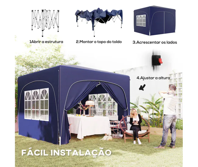 Pabellón de Exterior Outsunny Carpa Plegable Gazabo 3x3 m con Paneles Laterales UPF50+ Cenador Pabellón de Jardín con Altu...