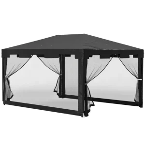 Pérgola Ajustable Outsunny Carpa de Jardín 4x3 m Cenador Desmontable Exterior con 4 Mosquiteras Laterales 2 Puertas con Cr...