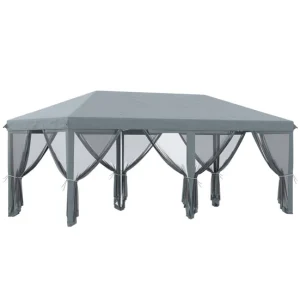 Pérgola Ajustable Outsunny Carpa Plegable Pop-Up Gazebo 6x3 m Cenador Plegable con 6 Paredes Laterales de Malla Anti-UV y...