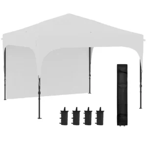 Pérgola de Madera Outsunny Carpa Plegable 3x3 m Cenador de Jardín con Altura Ajustable 1 Pared Lateral Impermeable 4 Bolsa...