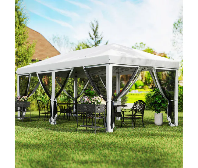Resistente la Intemperie Outsunny Carpa Plegable Pop-Up Gazebo 6x3 m Cenador Plegable con 6 Paredes Laterales de Malla Ant...