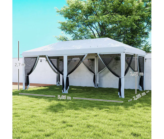 Resistente la Intemperie Outsunny Carpa Plegable Pop-Up Gazebo 6x3 m Cenador Plegable con 6 Paredes Laterales de Malla Ant...