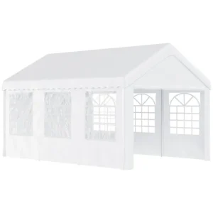 Tela de Alta Densidad Outsunny Carpa para Fiesta Cochera Gazebo 6x4m Pergola Cenador Pabellón 4 Paneles Laterales Ventanas...