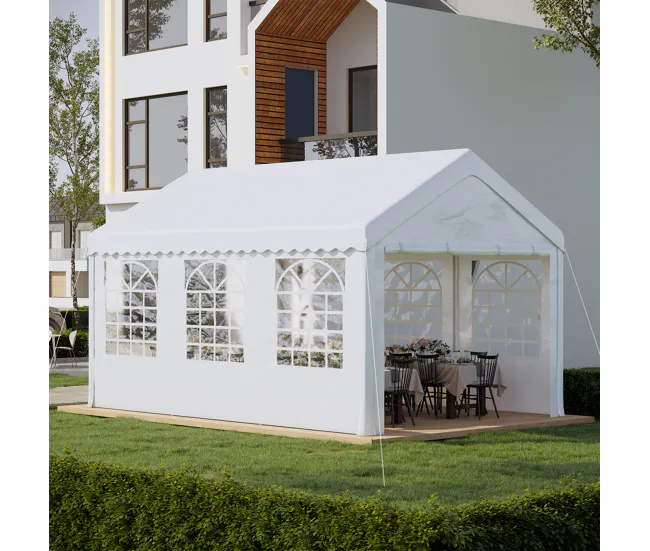 Tela de Alta Densidad Outsunny Carpa para Fiesta Cochera Gazebo 6x4m Pergola Cenador Pabellón 4 Paneles Laterales Ventanas...