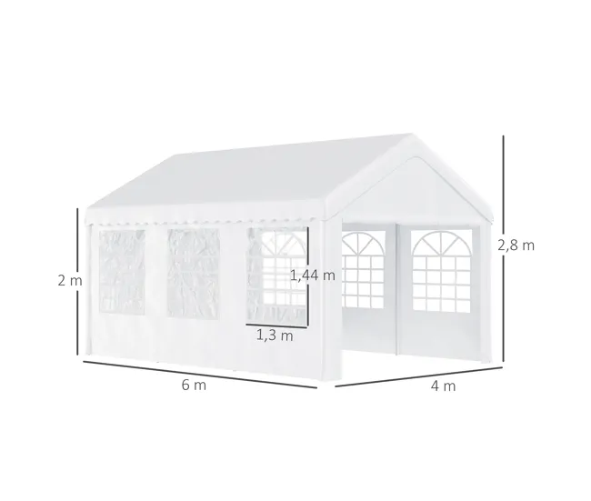 Tela de Alta Densidad Outsunny Carpa para Fiesta Cochera Gazebo 6x4m Pergola Cenador Pabellón 4 Paneles Laterales Ventanas...