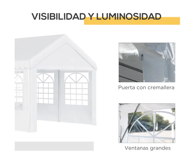 Tela de Alta Densidad Outsunny Carpa para Fiesta Cochera Gazebo 6x4m Pergola Cenador Pabellón 4 Paneles Laterales Ventanas...