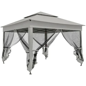 Tela de Alta Densidad Outsunny Carpa Plegable Gazebo 3,3x3,3 m Cenador Plegable con 4 Paredes Laterales de Malla Anti-UV y...