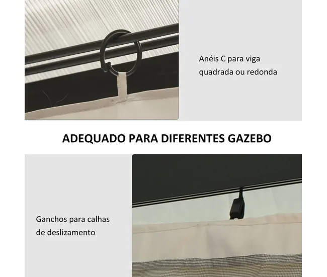 Tela de Alta Densidad Outsunny 4 Paredes Laterales para Cenador 3x2 m Laterales para Gazebo Universal con Ganchos y Anillo...