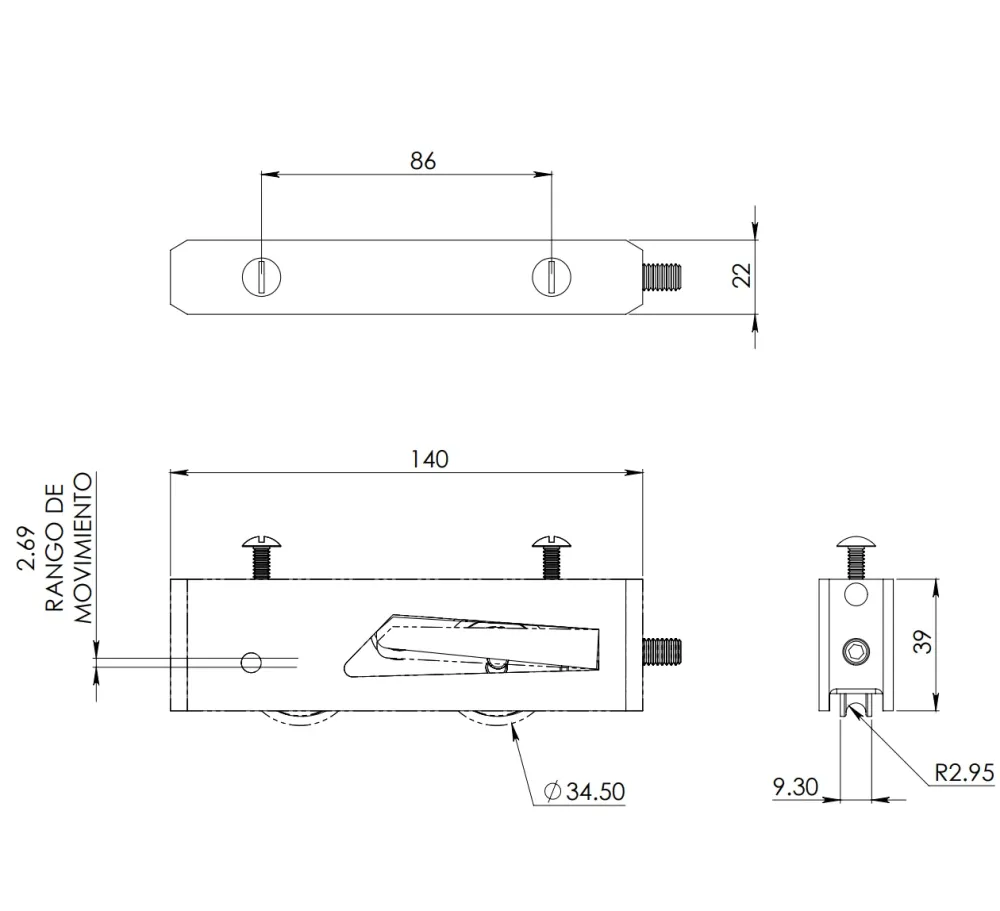 Carretilla Ajustable Tipo Tándem con Doble Balero Tipo GN-123 Para Serie 70 y 100 Eurovent Herralum - 150kg de Carga Máxima