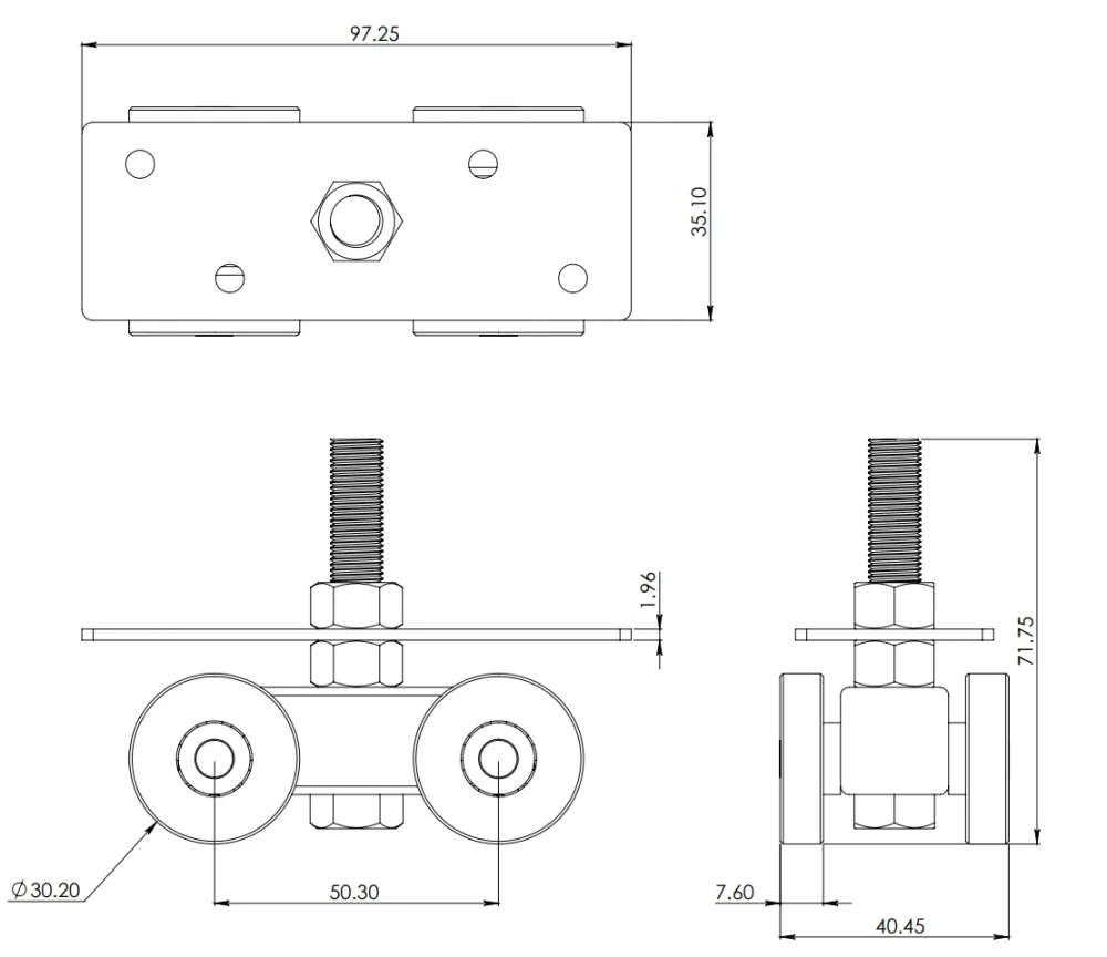 Carretilla Cuatro Baleros Rodaja Voluminoso De Nylon Para Puertas Corredizas Herralum (Modelo de 4 Ruedas)