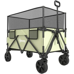 Outsunny Carro de Jardín 180 L Carro Plegable con Longitud y Ángulo del Mango Ajustables y Paredes Laterales Extensibles C...